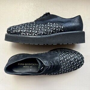 Pons Quintana Black Leather Shoes Pewter Silver Accents & Platform Soles EU 40